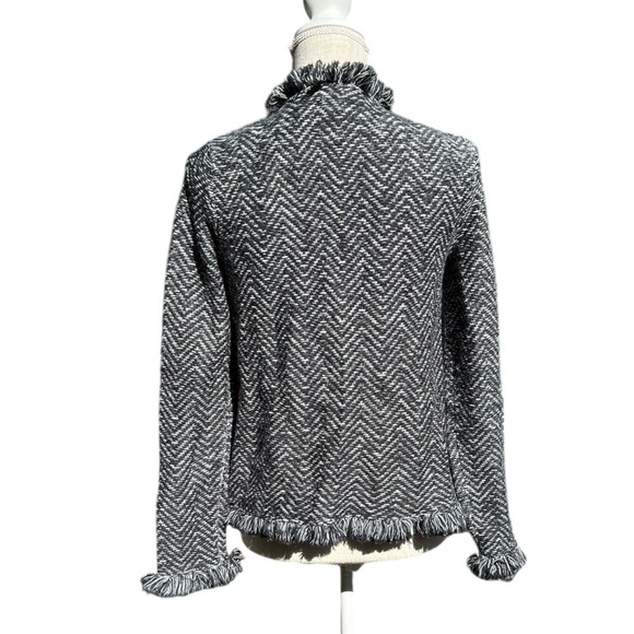 🌻Chico's Soft Tweed Wool Blend Blazer Jacket Cardigan Fringe Trim Size Small - Picture 6 of 11